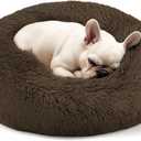 Dogs Bed for Small Dogs, Anti-Anxiety Washable Round Bed (Coffee, 24.0" L x 24.0" W x 8.0" Th)