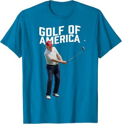Funny Golf of America Donald Trump Pun T-Shirt (Blue, M)