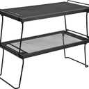 IBERG Stackable Cabinet Shelf Organizer, Set of 2 Metal Pantry Shelves for Kitchen Counter, Expand Cabinet Storage, Foldable Mesh Rack for Pantry, Bathroom & Closet (Black)