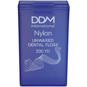 DDM International Nylon Unwaxed Dental Floss - with Dispenser Box 200 Yards Plaque Removal Translucent Purple Case - Teeth & Gum Protection for Adults