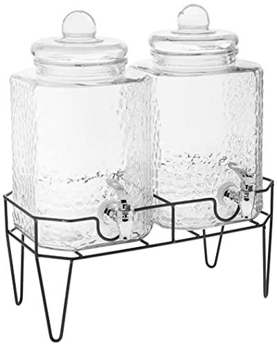 Style Setter Glass Beverage Dispenser with Stand (Set of 2), 1.5 Gallon Glass Drink Dispenser with Stand & Spigot, Party Drink Dispenser for Lemonade, Punch, Water, Juice Dispensers for Parties