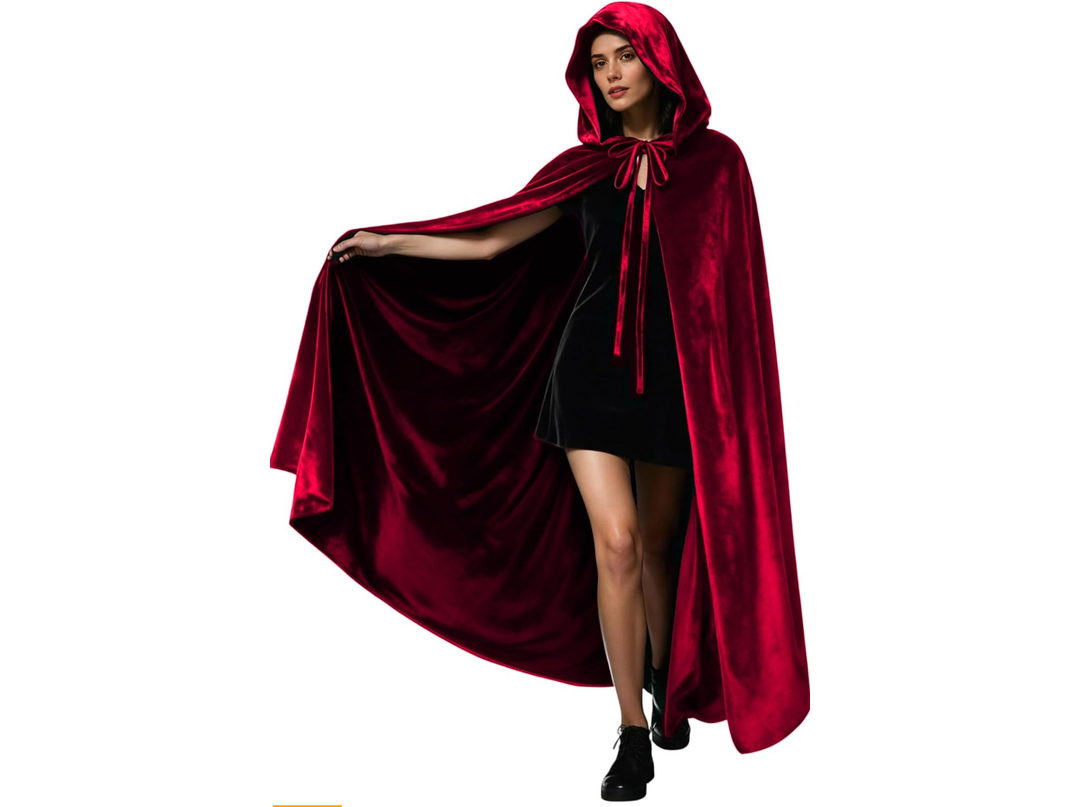 Velvet Hooded Cloak for Adults Full-Length Medieval Cape with Oversized Hood for Halloween Cosplay Gothic Wizard M