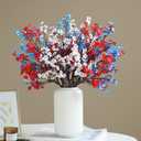 Hananona 10 Pcs 4th of July Flowers Artificial Babys Breath Fake Silk Patriotic Flowers for Independence Day Home Decor Floral Arrangement Table Centerpieces (10, Mix)