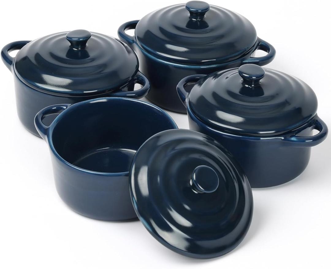 Ceramic Casserole Dish With Lid,Ceramic Mini Cocotte Set,Soup Bowls With Handles And Lids,Mini Dutch Oven Pot With Lid, Oven Safe,Set Of 4 Dutch Oven For Bread Baking