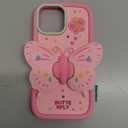 Silicone iPhone 13 Pro Max/12 Pro Max Case with Stand Cute Pink Butterfly Heavy Duty Protective Case Cover for iPhone 12 Pro Max/13 Pro Max Women Girls Girly Cool Funny Kawaii 3D Phone Cases