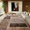 LOCHAS Rug for Living Room 6x9, Washable Soft Area Rugs for Bedroom, Abstract Carpet for Office Kids Dining Room Nursery Floor, Brown Pink Geometric Vintage Home Decor, Non Slip, Pet Child Friendly