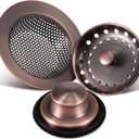 Mudder 3 Pcs Kitchen Sink Drain Strainer and Stopper Stainless Steel Garbage Disposal Plug with Handle Universal Anti-Clogging Kitchen Sink Filter Sieve Basket Strainer(Antique Copper)