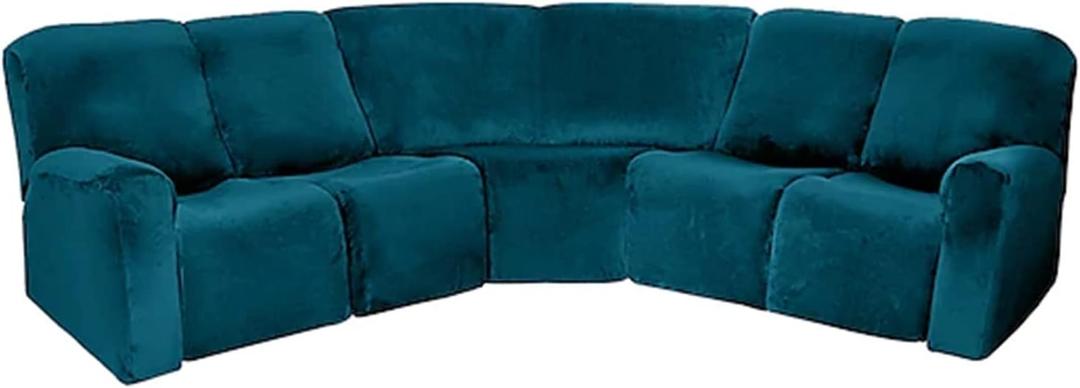 LightInTheBox 7Piece Velvet Stretch Reclining Couch Covers 5 Seats Corner Sofa Cover L Shape Sectional Recliner Sofa Covers for Sofa Anti Slip Furniture Protector Thick Soft Washable (Turquoise)