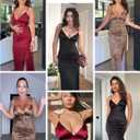 Popilush Women's Sexy Maxi Dress Deep V Neck Ruched Shapewear Dresses Side Slit Formal Cocktail Party Dress (Black, S)