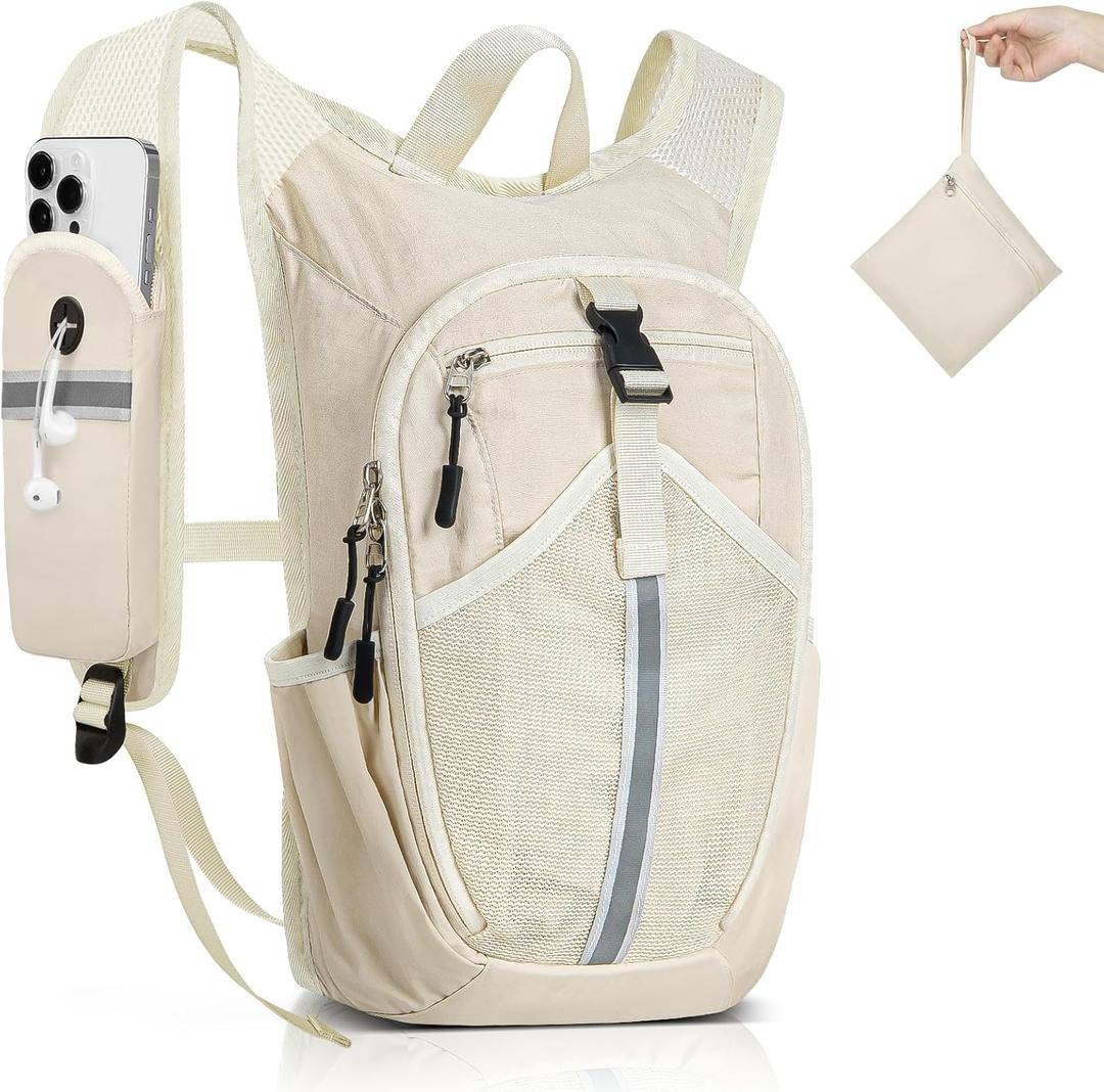 Small Hiking Backpack 10L- Lightweight Packable Foldable Backpack for Travel Camping Outdoor Commute, Compact Rucksack for Women Men(Beige)