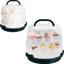 Cake Carrier Round Cake Stand Plus Height Cake Container with Cupcakes Pad, Handle, Lid Reusable Package Box for Transporting Desserts,Pie,Toast,Fruit (10" Black)