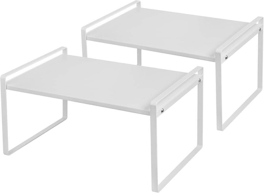 Nxconsu 2Pack Cabinet Shelves Stackable Shelf Organizer Rack Riser for Kitchen Cabinet Pantry Cupboard Counter Countertop Home Organization Storage Space Saver Heavy Duty Metal Nonslip White Wide Tall (12D * 16.1W * 9.5H)