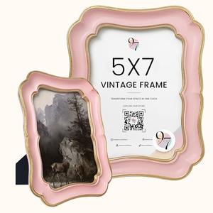 97 Decor Gold Pink Picture Frame 5x7 - Cute Pink Vintage Frame 5x7 For Tabletop And Wall Hanging, Decorative Pretty 5 By 7 Frame For Home, Bedroom, Retro Girly Wall Decor