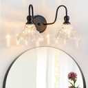 Vintage Bathroom Light Fixtures Over Mirror, 2-Light Black Wall Sconce Lighting with Flower Glass Shade, Farmhouse Vanity Lights for Bedroom Kitchen Living Room Hallway Light