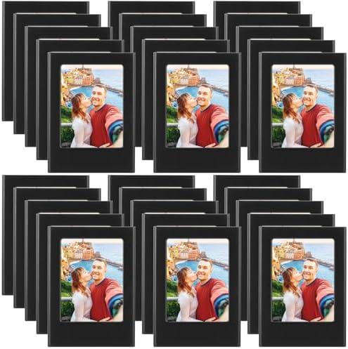 Barydat 30 Pack Mini Magnetic Picture Frame 2x3 Refrigerator Magnet Photo Frame Picture Holder Table Photo Frame Set Magnetic Wallet Size Photo Frame for Fridge Table Locker Whiteboard, Black