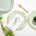 LIYH 100 Pcs Light Green Gold Plastic Dessert Plates with 100 Pcs Gold Dessert Plates, Disposable Sage Green Salad Plates, Includes: 100 Appetizer Plate 7.5" & 100 Golden Cake Forks 5"