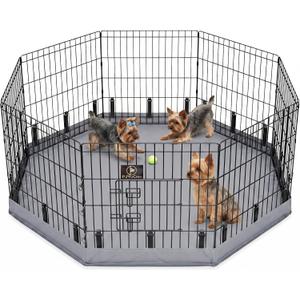 PJYuCien Dog Playpen with Bottom Pad - Metal Foldable Exercise Pen, 8 Panels 24" H x 24" W Indoor Outdoor Pet Fence Puppy Crate Kennel, Gray