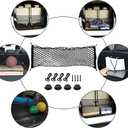 Car Rear Cargo Net, Universal Adjustable Elastic Trunk Cargo Storage Organizer Net Compatible for SUV, Jeep, Truck, Storage Nylon Mesh Double-Layer with Hooks (35.4 x 15.7 Inch)