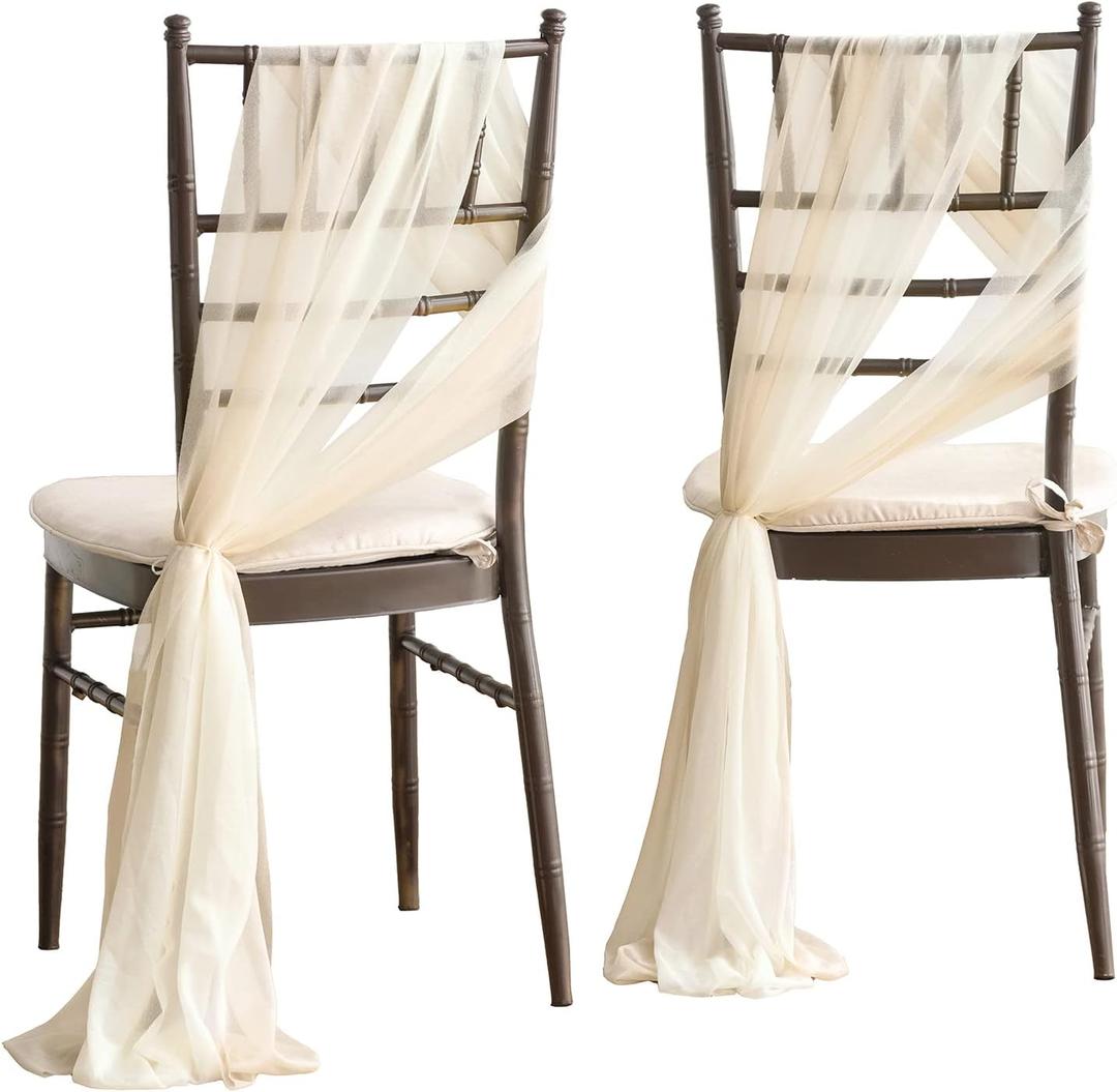 Ling's moment Wedding Chair Sashes Cover Aisle Decorations Draping Fabric Wrinkle-Free with Tie 16 Pcs Boho White Beige for Party Ceremony Reception Floral Arrangement Banquet Outdoor Decor, 96 inches x 8 inches