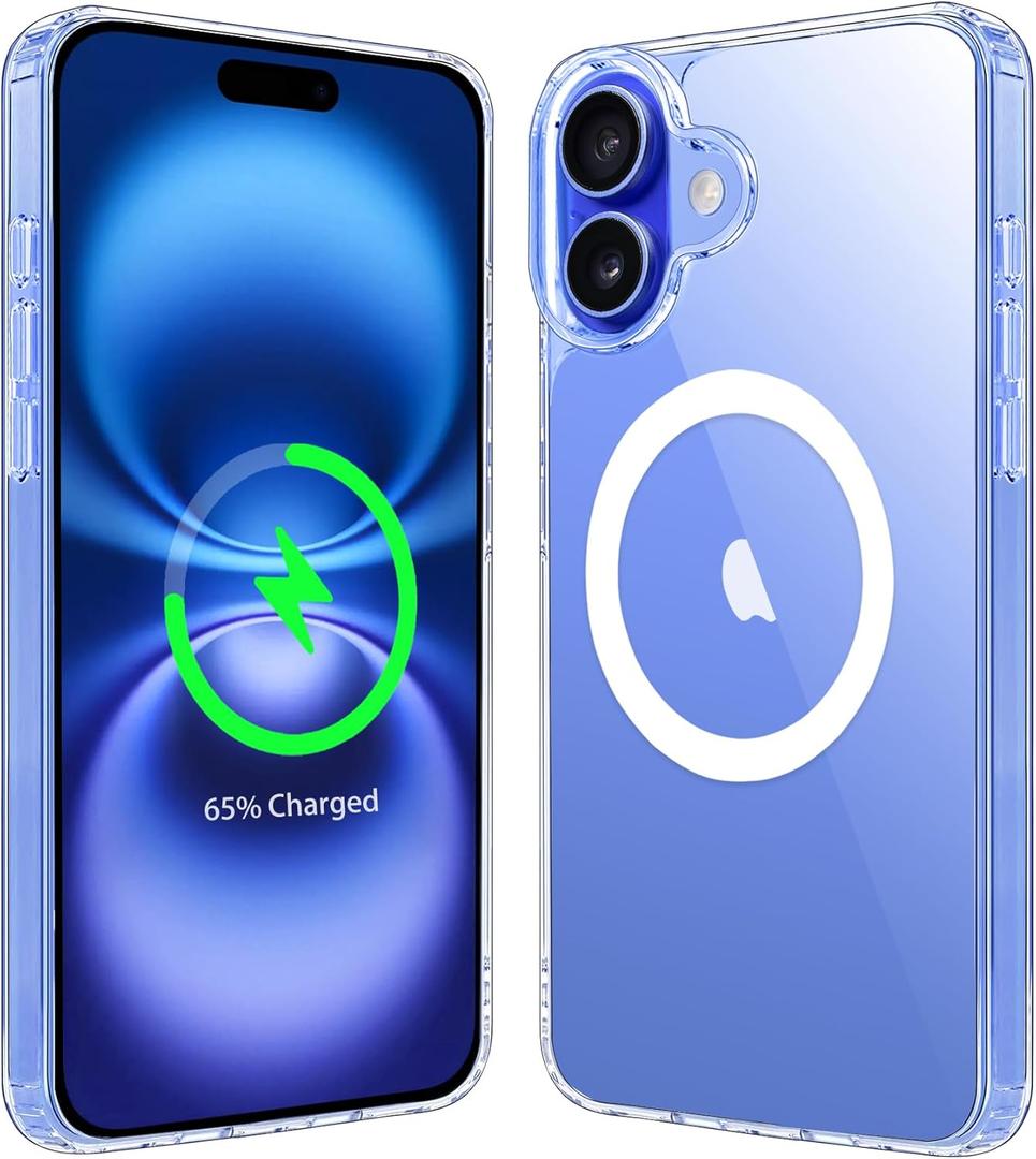 Magnetic Case for iPhone 16 Case 6.1-Inch, Compatible with MagSafe Wireless Charging, Transparent Anti-Scratch Back Shockproof Slim Thin Phone Case Cover
