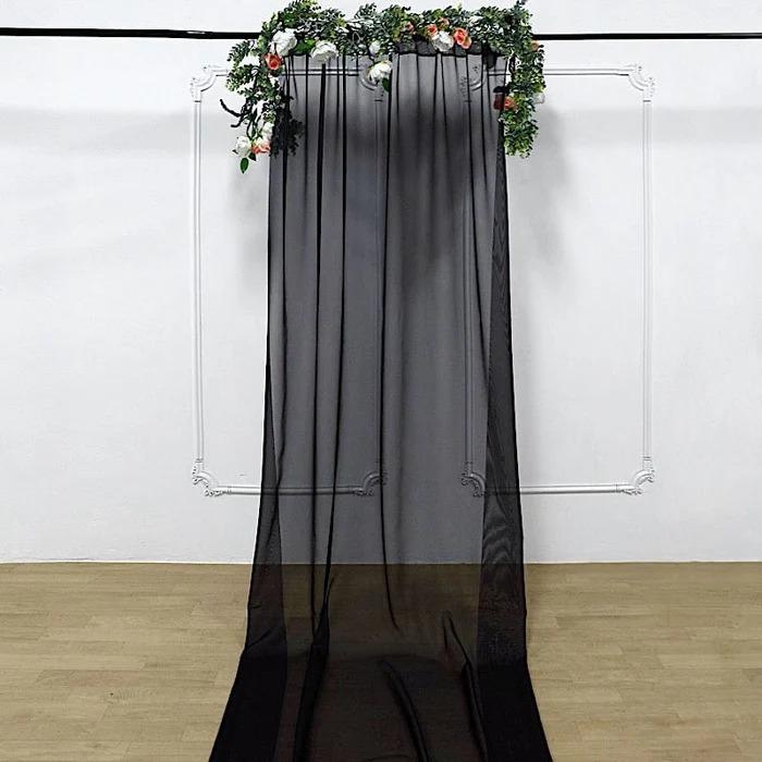 Premium Chiffon Sheer Backdrop Curtain Window Drape Panel  (Black)  4.75 x 10' ft