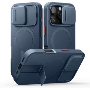SURITCH for iPhone 16 Pro Case with Slide Camera Cover and Adjustable Kickstand, Compatible with MagSafe, Shockproof Bumper Case Slim Protective Cover for iPhone 16 Pro 6.3 Inch,Blue