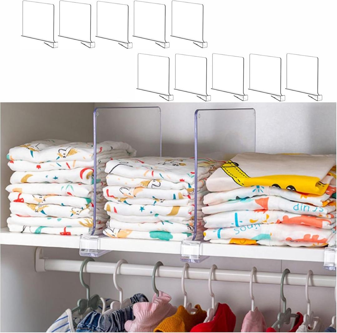 Yieach 10 Pack Clear Acrylic Shelf Divider for Closet Organization - 9.2 Tall Closet Dividers for Wood Shelves,Cupboard,Vertical Shelf Separators in Closet for T-Shirt,Purse,Handbag,Sweater Organizer