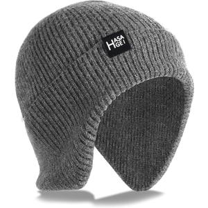 Ear Protection Beanie Hats for Men & Women - Warm Winter Knit Hats for Outdoor Hiking, Skiing, Running, Dog Walking (Grey)