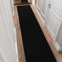 Ottomanson 3x14 Non Slip Extra Long Hallway Runner Rug with Rubber Backing - Solid Modern Kitchen Rug for Bedroom or Living Room, Black, 2'7" x 14'
