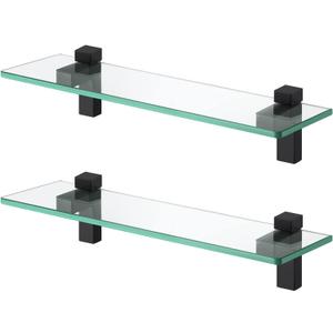 KES Glass Shelves for Bathroom 2 Pack, 16 Inch Tempered Glass Floating Shelves Wall Mount Matte Black, BGS3201S40-BK-P2