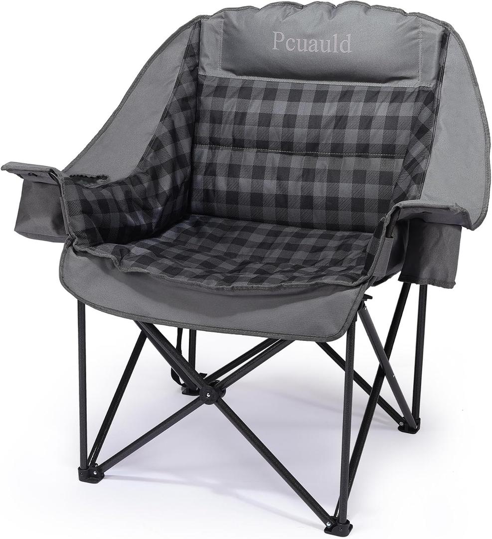 Camping Chairs for Adults Heavy Duty Padded Folding XL Camp Chairs with Cup Holder, Supports 500lbs, Oversized Large Outdoor Widen Comfy Lawn Chairs for Tailgating Sports Beach Yard, 1 Pack