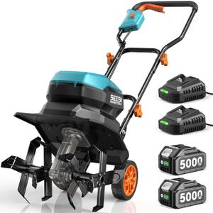 Seesii 40V Cordless Tiller for Gardening, 12" Electric Garden Tiller Cultivator with 25.0Ah Batteries & Charger, 8" Depth, Adjustable Handle & Wheel, Heavy Duty Rototiller for Lawn & Soil Cultivation (Sky Blue)