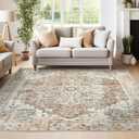 COLLACT 5x7 Area Rug - Vintage Distressed Living Room Floral Washable Rug Brick Red Print Bedroom Non Slip Backing Retro Low Pile Thin Farmhouse Carpet for Dining Room