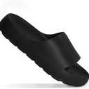 Shondo Pillow Slippers for Women and Men - Non-Slip Cloud Slides EVA Foam, Soft, Lightweight, Quick Drying Shower Sandals, Comfortable Indoor Outdoor Bathroom Sandals - UltraGrip Technology, Cushion Arch Support (7-8 Women/5-6 Men, Black)