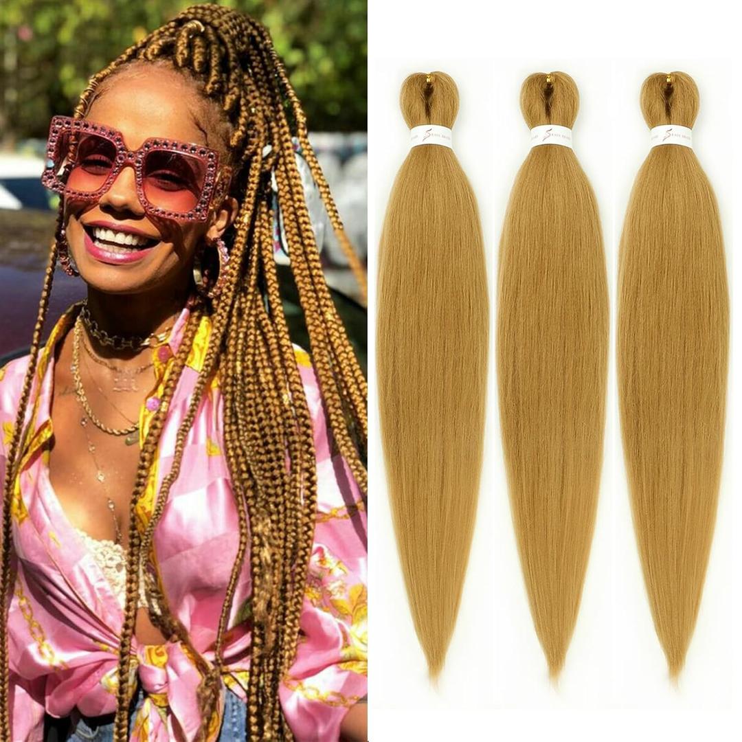 27 Honey Blonde Braiding Hair Pre stretched 14 Inch 3 Packs Pre-stretched Braiding Hair EZ Braid Yaki Texture Synthetic Hair Extensions for Crochet Box Braids