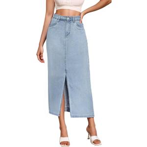 Hybrid & Company Women's Long Denim Skirt – Stretch Jean Skirt for Office and Casual Wear LSKS22883 Light WASH 8 Hybrid & Company Women's Long Denim Skirt – Stretch Jean Skirt for Office and Casual Wear LSKS22883 Light WASH 8