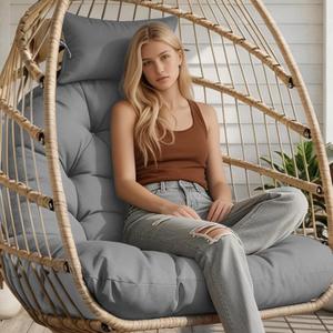 Outdoor Hanging Egg Chair Cushion Replacement, Thicken Egg Chair Cushion Waterproof Basket Eggs Chairs Cushion with Headrest Pillow, U-Shaped Cushions for Hanging Eggs Chairs Swing (Grey)
