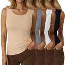 Velvelhall 4 Pcs Thermal Tank Tops for Women Fleece Lack Hem Sleeveless Underwear Scoop Neck Warm Camisole Base Layer Vest(Black, White, Light Gray, Nude Color,X-Large)