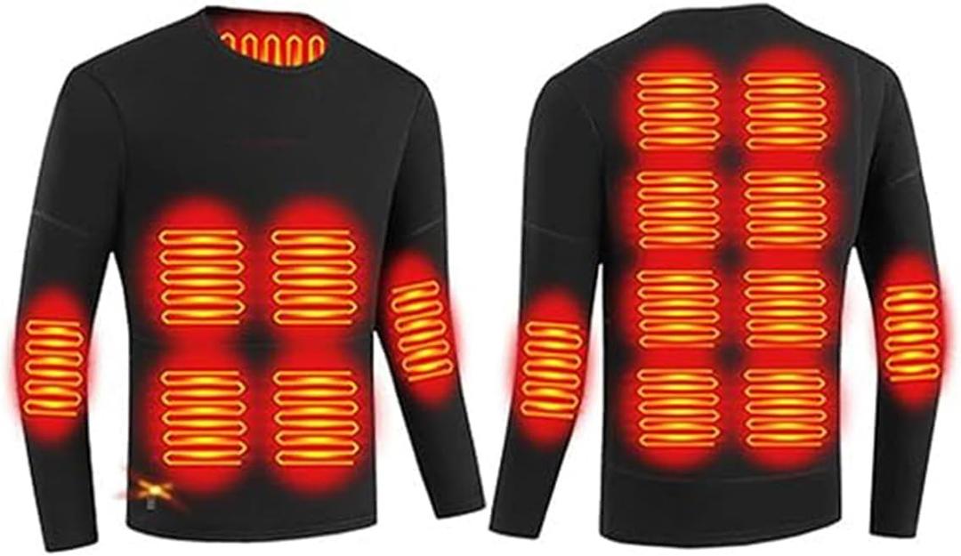 Men Electric Heated Underwear Tops 16 Zone USB Heating Thermal Shirt for Outdoor Cold Weather (3X-Large, Black)