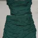 2 Piece Skirt Set Sexy Mesh Ruched Bodycon Tube Top Cocktail Party Midi Dress Club Outfits (Small, Green)