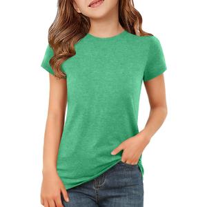 ZDC Girls Short Sleeve T Shirts Kids Summer Basic Tee Crewneck Cute Tops | Cute Tops, Solid Color, School Shirt, 5-14 Years (Green)