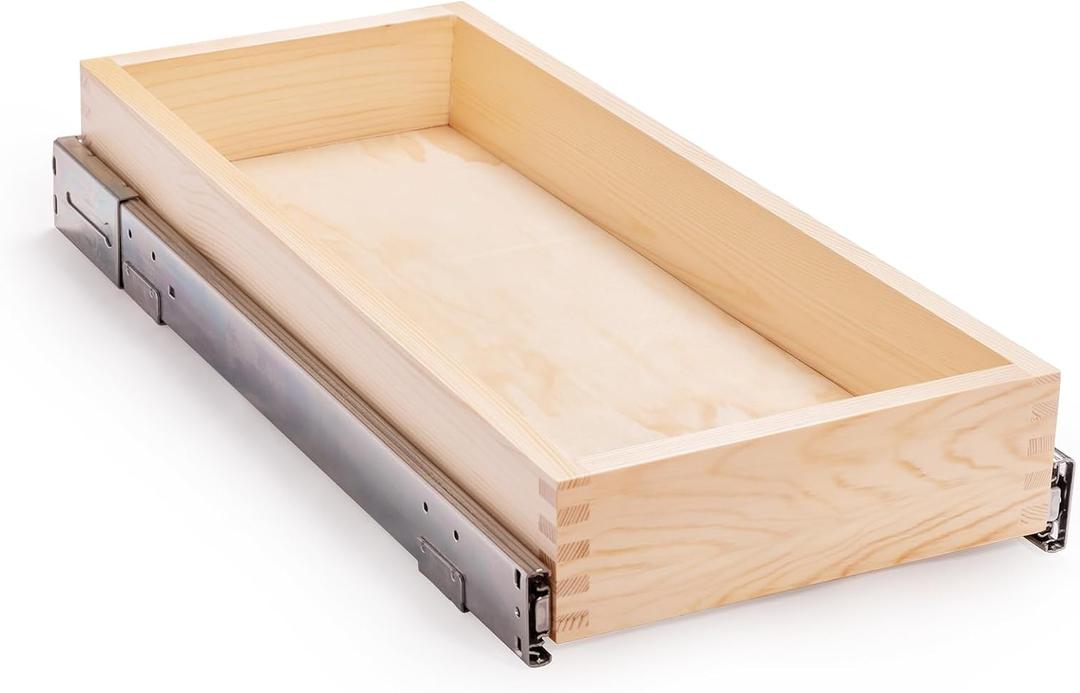 Pull Out Cabinet Drawer, 11W x 21D Soft Close Slide Out Wood Drawer Organizer for Kitchen, Finished, Bottom Assembly (Wood Drawer Part is Width 10'')