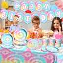142Pcs Tie Dye Birthday Party Decorations,Colorful Birthday Party Supplies Tableware Includes Tie Dye Plates and Napkins,Cups,Tablecloth,Happy birthday Banner, Serve 20