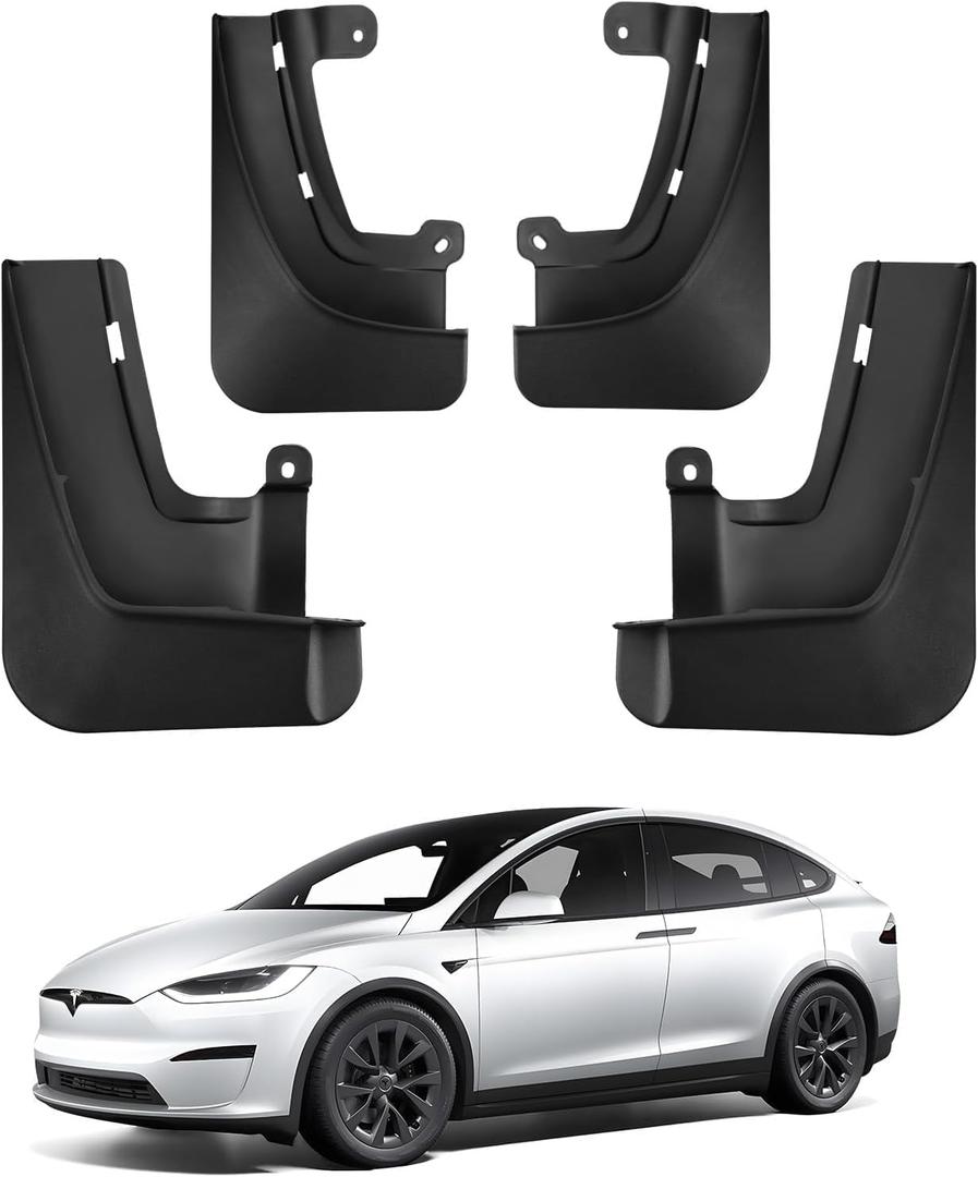 BASENOR 2026 Tesla Model X/Model X Plaid Mud Flaps Splash Guards No Drilling No Tape Mudguards Vehicle Tire Protector Mudflaps for 2022-2026 Tesla Exterior Accessories (Set of 4)