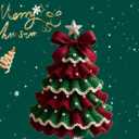 DIY Crochet Christmas Tree Kit,Handmade Crochet Christmas Tree,Tree Bow Pearl Embellishment,Beginner Christmas Crochet Kit,Christmas Craft Kit with Yarn Hook Beads Instructions