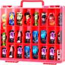 FULLCASE Toys Organizer Storage Compatible with Hot Wheels Car, Container for Matchbox Cars, Mini Toy, Small Dolls, Double Sided Carrying Box for Hotwheels - 48 Compartments (Case Only) Red