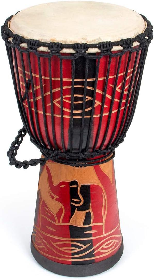 Djembe Drum, AKLOT African Drum Hand-Carved 10'' x 20'' Mahogany Goatskin Drumhead for Adults Beginners (Red)