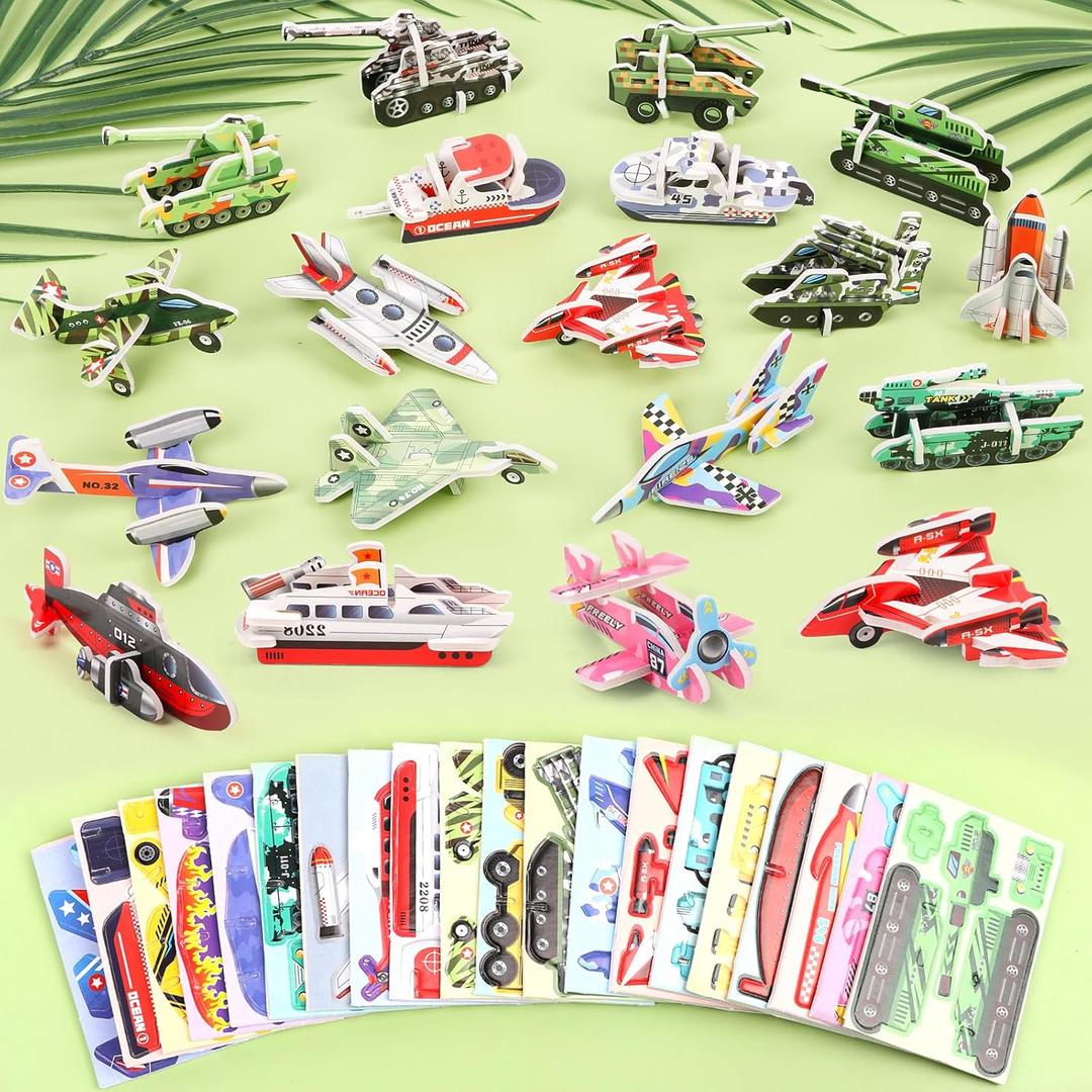 FOIMAS 3D Puzzles for Kids,30 Pack Educational Aircraft Puzzle Tank Plane Rocket Puzzles for Kids Classroom Prize Gifts Party Favor Supply
