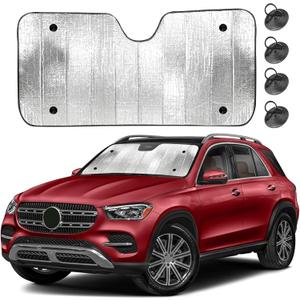 EcoNour Accordion Car Windshield Sun Shade |Double Foldable Sun Visor with 4 Suction Cups |Reflective Automotive Windshield Shade Blocks UV Rays&Heat |Window Sun Blocker for Cool Interior - 56" x 26" (Large, Aluminium Silver)