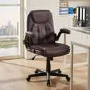 VECELO Executive High-Back PU Leather Office Chair, Adjustable Height with Flip-up Armrests and Lumbar Support, 360°Quiet Swivels Computer Desk Chairs, Coffee